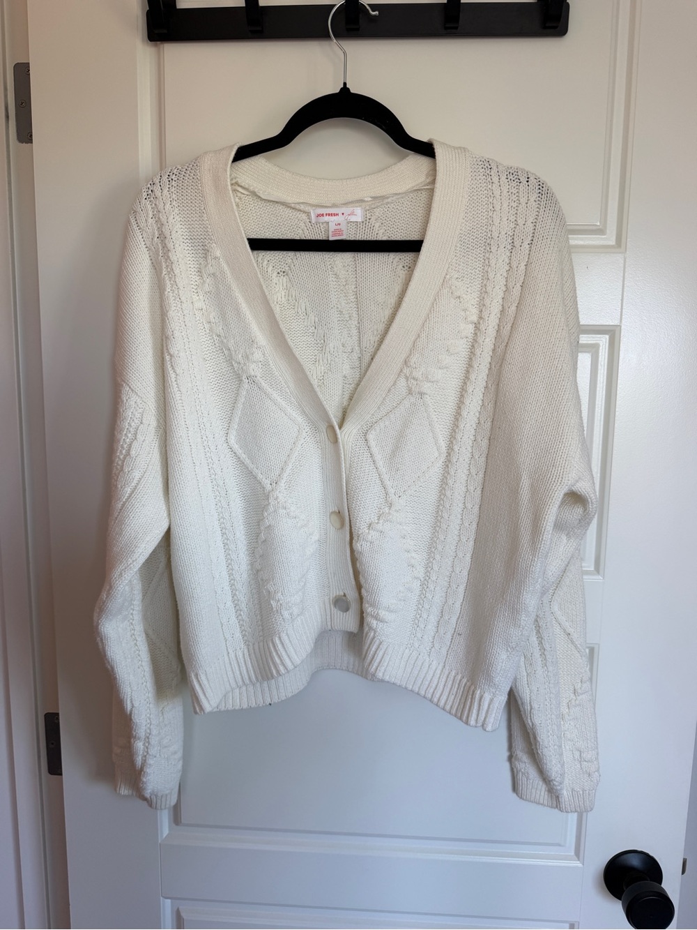 Jillian Harris Cozy Cable-Knit V-Neck Button Cardigan - Cream